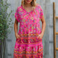 Boho Love Fuchsia Floral Print V Neck Dolman Sleeve Dress