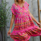 Boho Love Fuchsia Floral Print V Neck Dolman Sleeve Dress