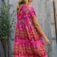 Boho Love Fuchsia Floral Print V Neck Dolman Sleeve Dress