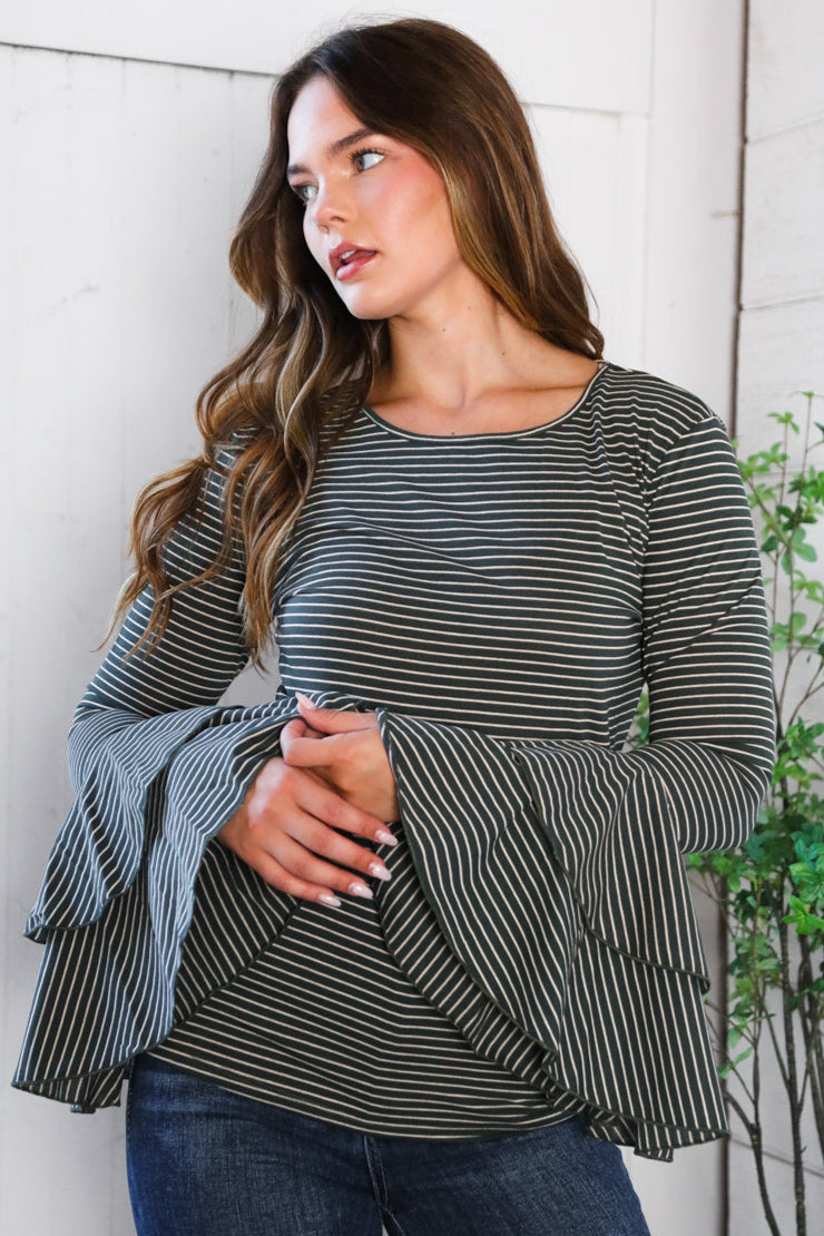 Sassy in Stripes Olive Blouse