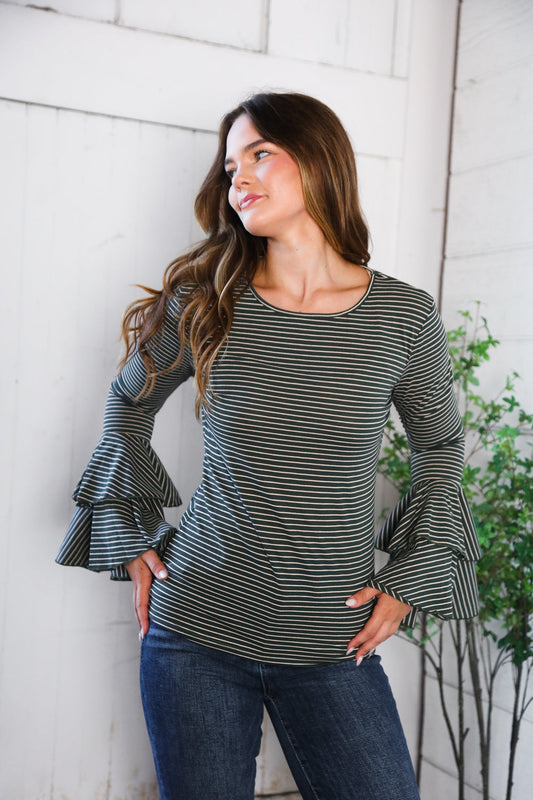 Sassy in Stripes Olive Blouse