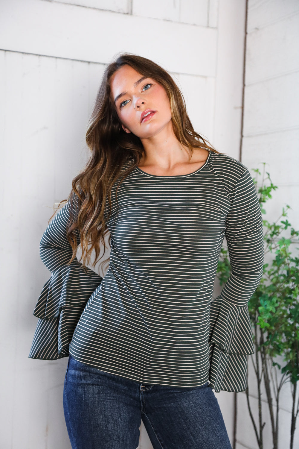 Sassy in Stripes Olive Blouse