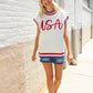 Holiday Ready Red/White & Blue USA Embroidery Dolman Top