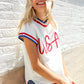 Holiday Ready Red/White & Blue USA Embroidery Dolman Top