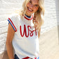 Holiday Ready Red/White & Blue USA Embroidery Dolman Top