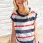 Feeling Festive Red White & Blue Striped Crochet Sweater Top