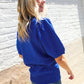 Patriotic USA Blue Knit Embroidery Puff Sleeve Sweater Top