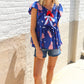 American Flag Blue & Red Stars & Bow Print Woven Top