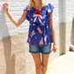American Flag Blue & Red Stars & Bow Print Woven Top