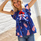 American Flag Blue & Red Stars & Bow Print Woven Top