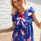 American Flag Blue & Red Stars & Bow Print Woven Top