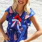 American Flag Blue & Red Stars & Bow Print Woven Top