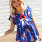 American Flag Blue & Red Stars & Bow Print Woven Top