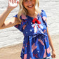 American Flag Blue & Red Stars & Bow Print Woven Top
