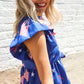 American Flag Blue & Red Stars & Bow Print Woven Top