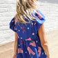 American Flag Blue & Red Stars & Bow Print Woven Top