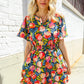 Sunny Days Floral Print Smocked Waist Back Neck Button Romper