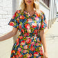 Sunny Days Floral Print Smocked Waist Back Neck Button Romper
