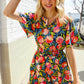 Sunny Days Floral Print Smocked Waist Back Neck Button Romper