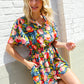 Sunny Days Floral Print Smocked Waist Back Neck Button Romper