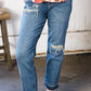 JUDY BLUE Boyfriend Fit Rip Denim Jeans