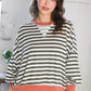 A Stripe Story Rust Crew Neck Pullover