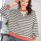 A Stripe Story Rust Crew Neck Pullover