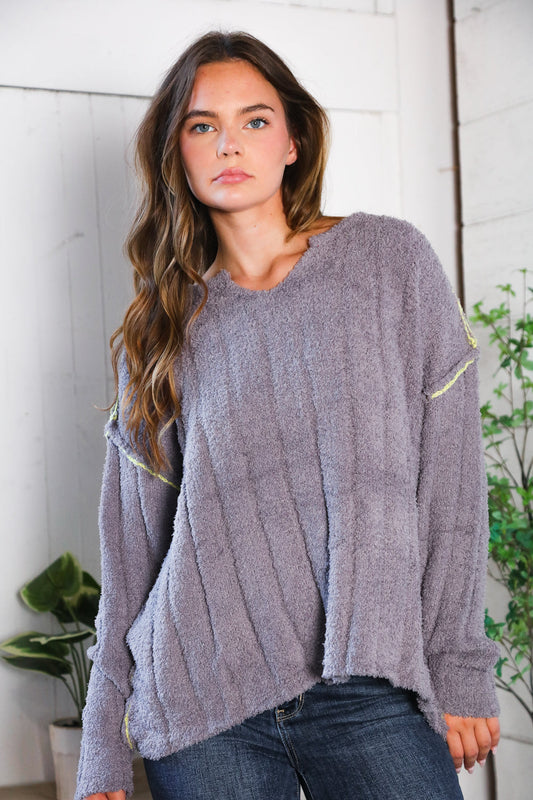 Snuggle Me Charcoal Thick Ribbed Sweater