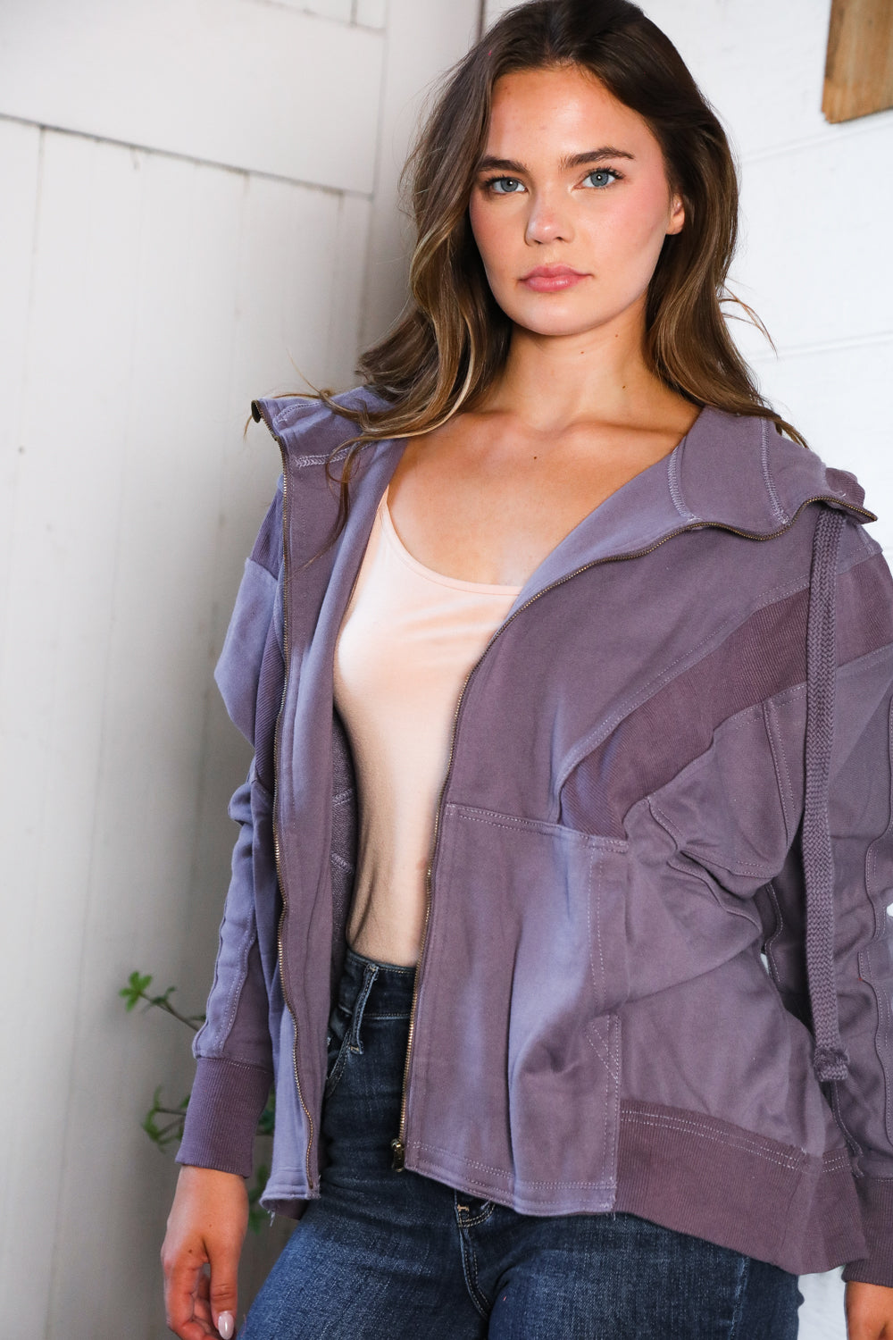 A Cozy Wanderer Dusty Velvet Zip Up Jacket