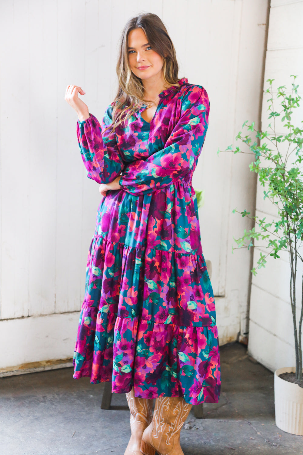 Floral Symphony Smocked Waist Dress