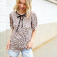 Everyday Animal Print Collar Notch Front Tie Knit Top