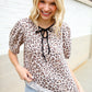 Everyday Animal Print Collar Notch Front Tie Knit Top