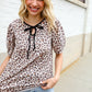 Everyday Animal Print Collar Notch Front Tie Knit Top
