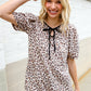 Everyday Animal Print Collar Notch Front Tie Knit Top
