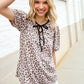 Everyday Animal Print Collar Notch Front Tie Knit Top