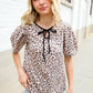 Everyday Animal Print Collar Notch Front Tie Knit Top