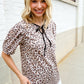 Everyday Animal Print Collar Notch Front Tie Knit Top