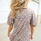 Everyday Animal Print Collar Notch Front Tie Knit Top