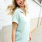 Weekend Ready Sage Collar Notch Neck Waffle Knit Top