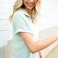 Weekend Ready Sage Collar Notch Neck Waffle Knit Top