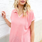 Weekend Ready Coral Collar Notch Neck Waffle Knit Top