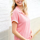 Weekend Ready Coral Collar Notch Neck Waffle Knit Top