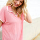 Weekend Ready Coral Collar Notch Neck Waffle Knit Top