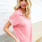 Weekend Ready Coral Collar Notch Neck Waffle Knit Top
