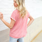 Weekend Ready Coral Collar Notch Neck Waffle Knit Top