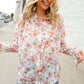 The Feminine Touch Chiffon Button-Down Floral Ruffle Sleeve Blouse