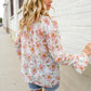 The Feminine Touch Chiffon Button-Down Floral Ruffle Sleeve Blouse