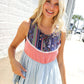 Vacay Vibes Coral/Blue Boho Print Color Block Sleeveless Top