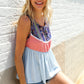 Vacay Vibes Coral/Blue Boho Print Color Block Sleeveless Top