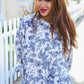 Vintage Chic Navy & Ivory Three-Quarter Bow Sleeve Contrast Stripe Blouse